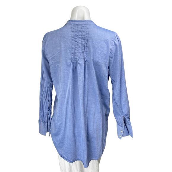 Ann Taylor LOFT Blue Long Sleeve Chambray Pintuck V Neck Shirt Blouse Top Size S - Picture 2 of 4